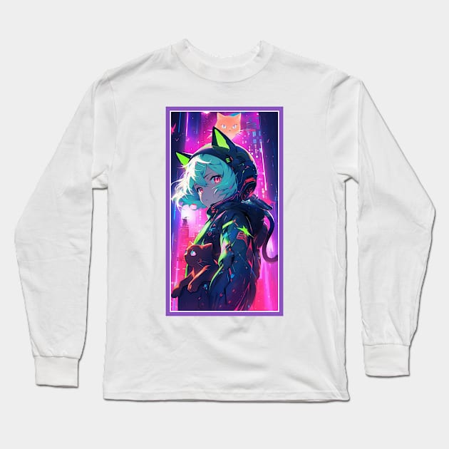 Anime Sci-Fi Cat Girl | Quality Anime Girl Artwork | Manga Girl Anime Art Long Sleeve T-Shirt by AlNoah